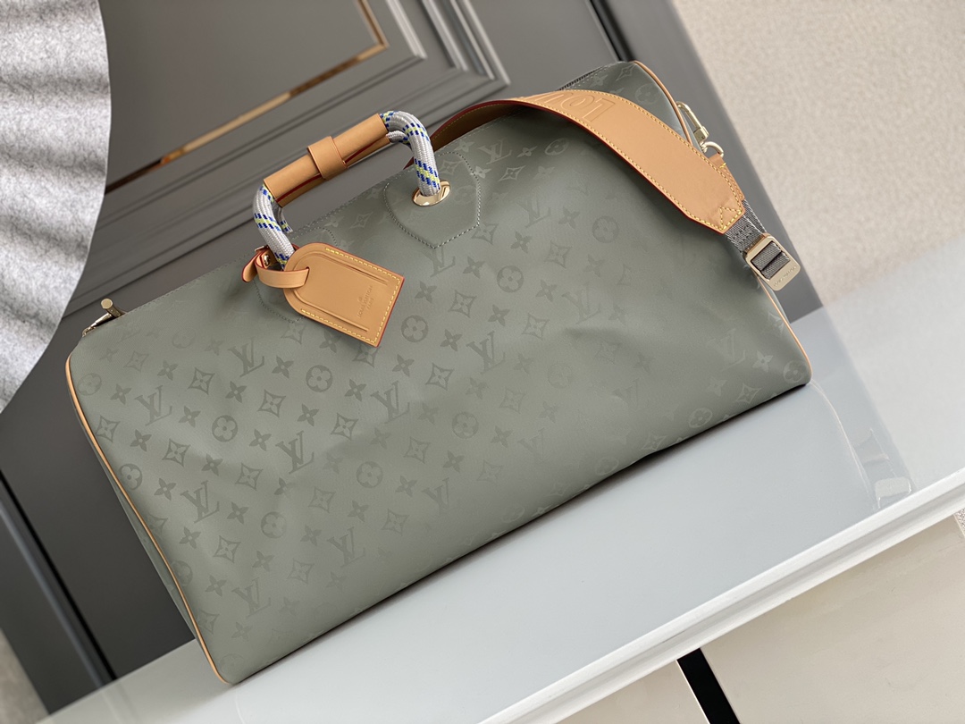 Louis Vuitton LV Keepall Travel Bags Grey Men Canvas Cowhide Fabric Fall/Winter Collection M43886