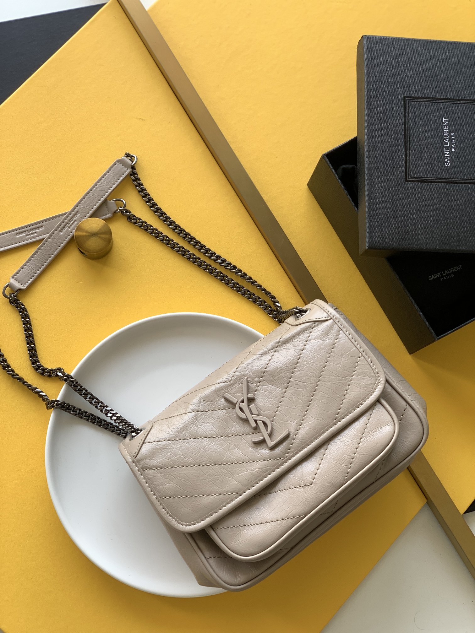YSL Baby Niki Chain Bag Nude Pink Calfskin