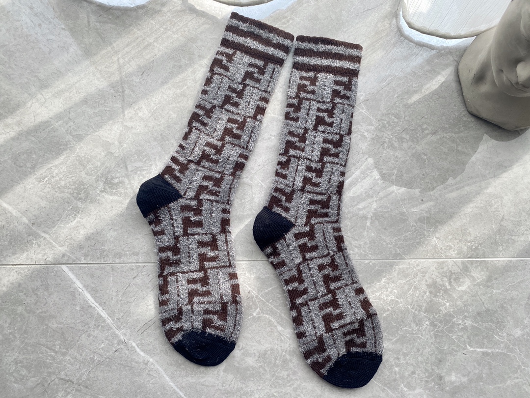 Fendi Sock- Mid Tube Socks Best Like
 Coffee Color Fall/Winter Collection Fashion
