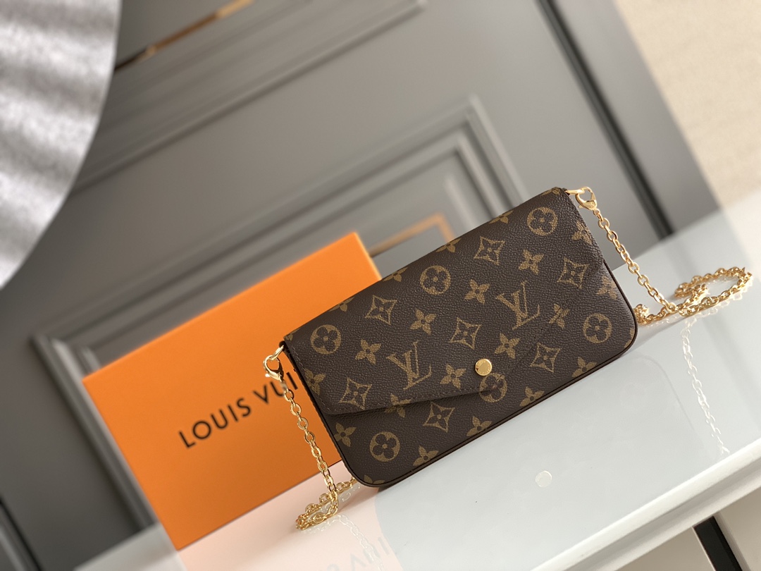 Louis Vuitton LV Pochette FeLicie Crossbody & Shoulder Bags Gold Calfskin Cowhide Fabric Chains