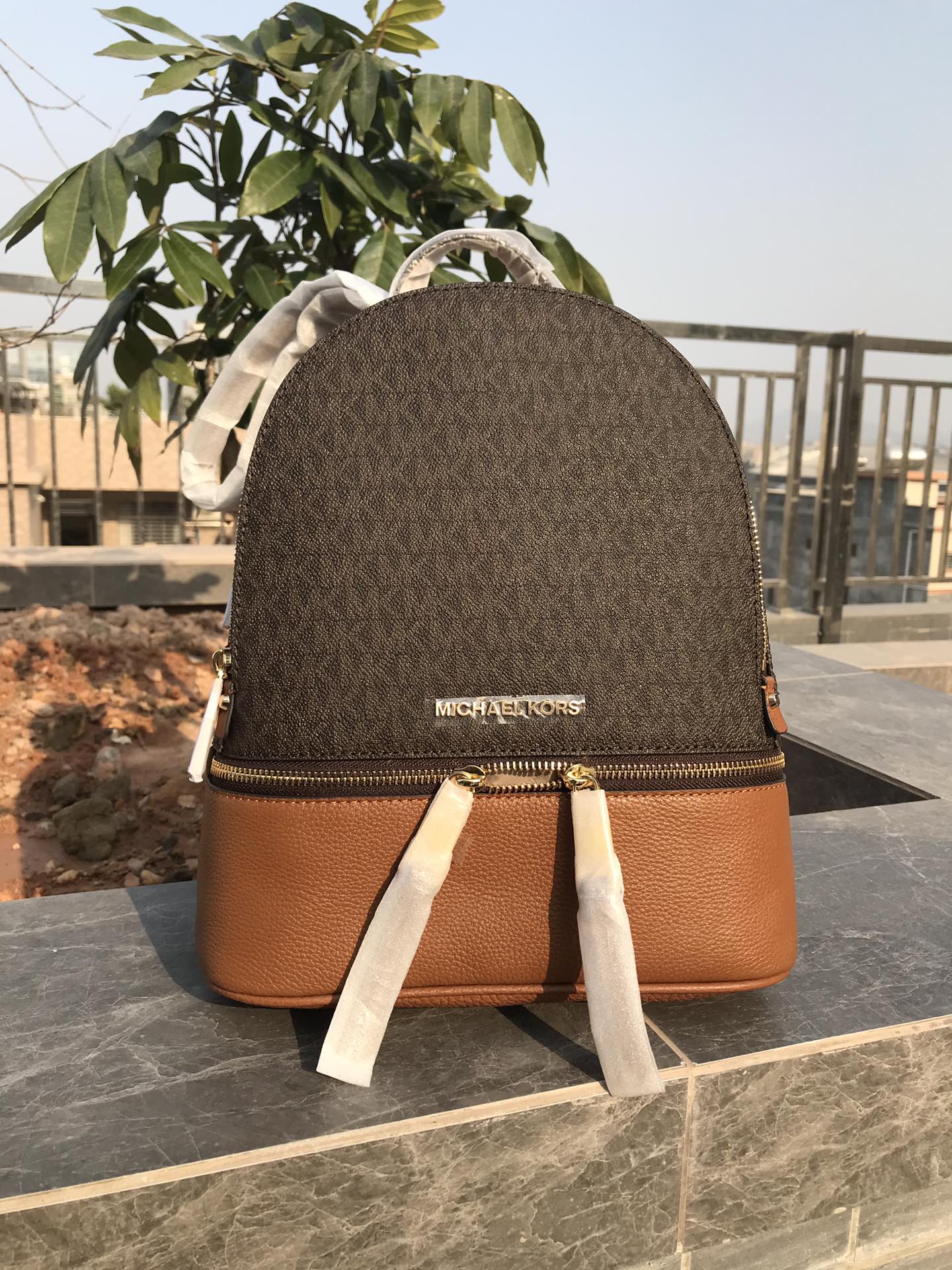 Michael Kors MK背包2拼皮2拼皮棕