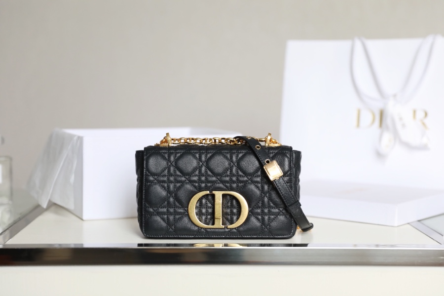 Dior Caro Bags Handbags Black Gold Embroidery Vintage Cowhide