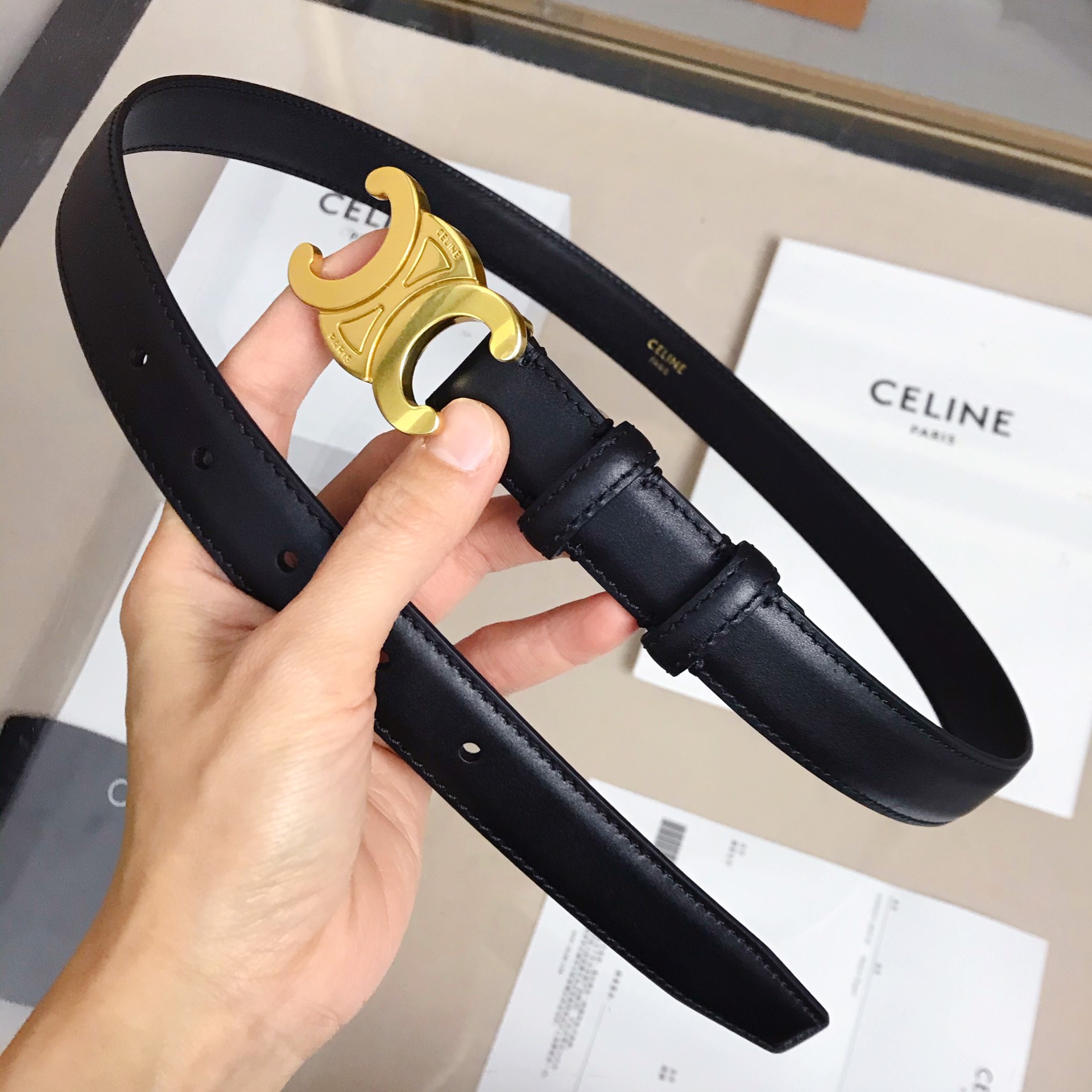 赛琳 céline 20上新 凯旋门腰带 2.5mm精品 进口牛皮腰带.