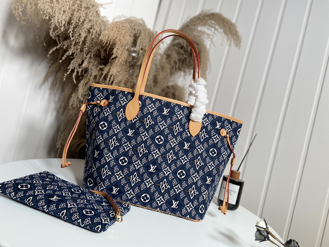 Louis Vuitton LV Neverfull Bags Handbags Embroidery Denim Winter Collection Vintage M57484