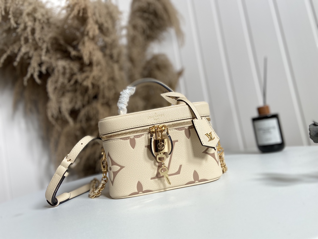 Louis Vuitton Handbags Cosmetic Bags Crossbody & Shoulder Bags Beige Black Grey White Weave Women Vanity Chains M45599