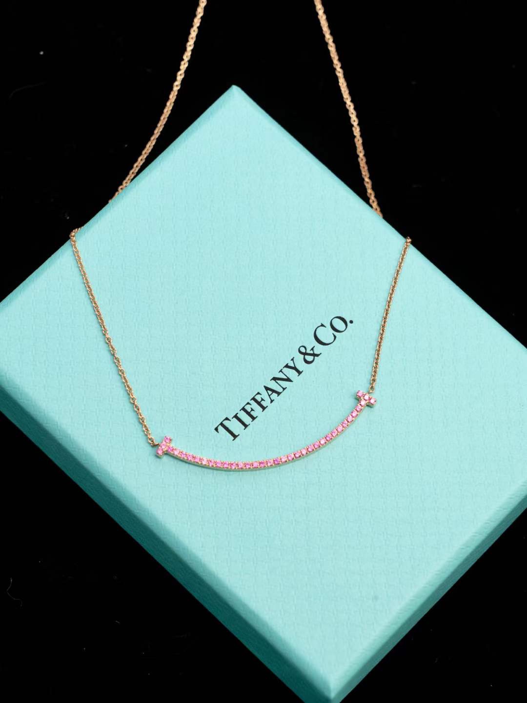 Tiffany & Co. Tiffany&Co. 玫瑰金粉钻微笑 锁骨项链