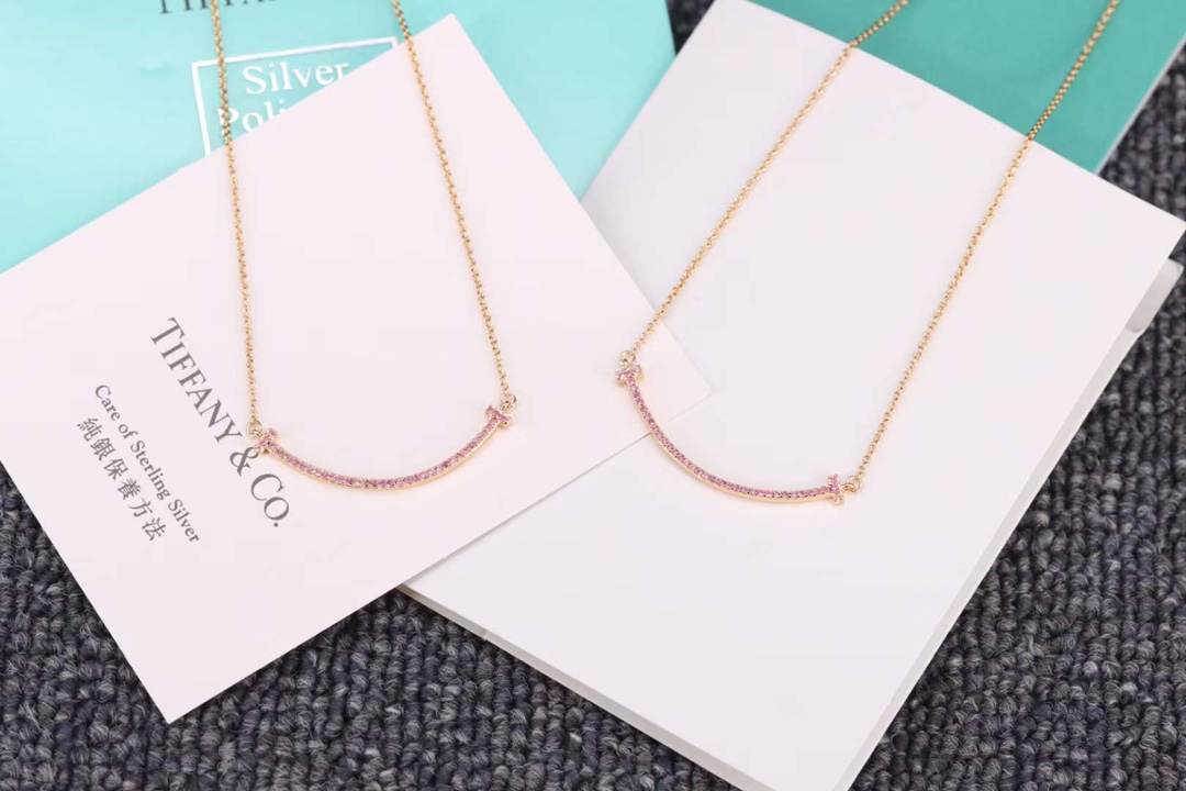 Tiffany & Co. Tiffany&Co. 玫瑰金粉钻微笑 锁骨项链