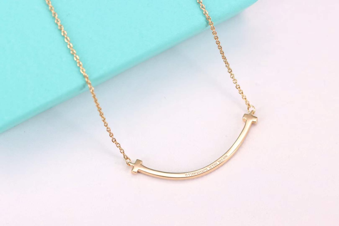 Tiffany & Co. Tiffany&Co. 玫瑰金粉钻微笑 锁骨项链