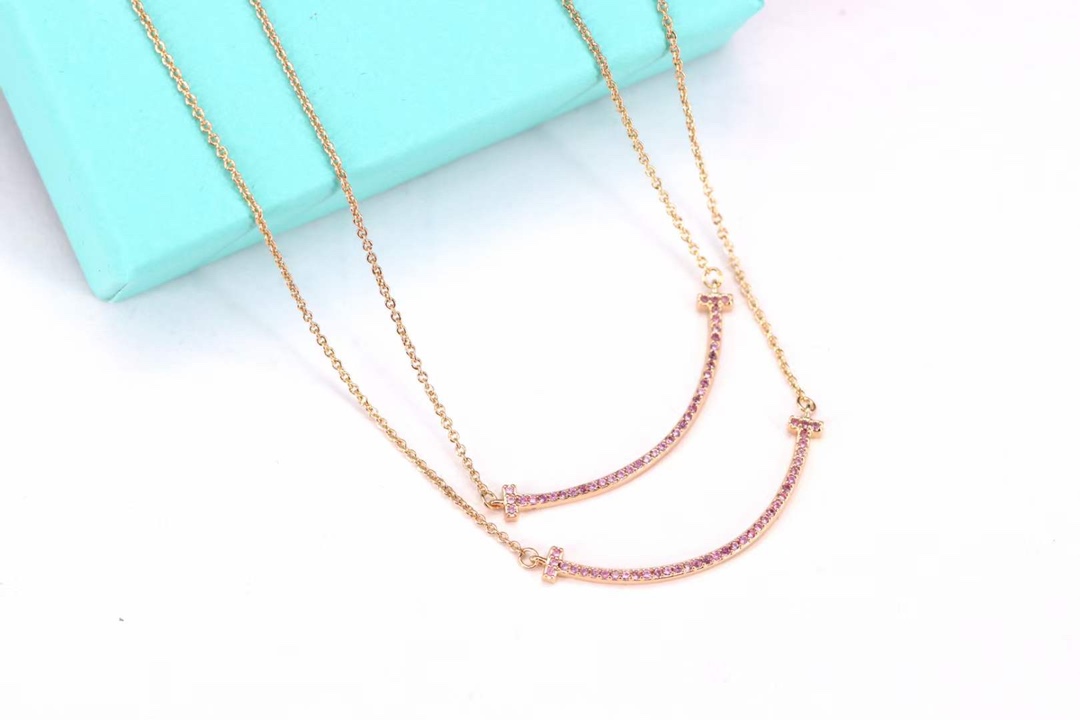 Tiffany & Co. Tiffany&Co. 玫瑰金粉钻微笑 锁骨项链