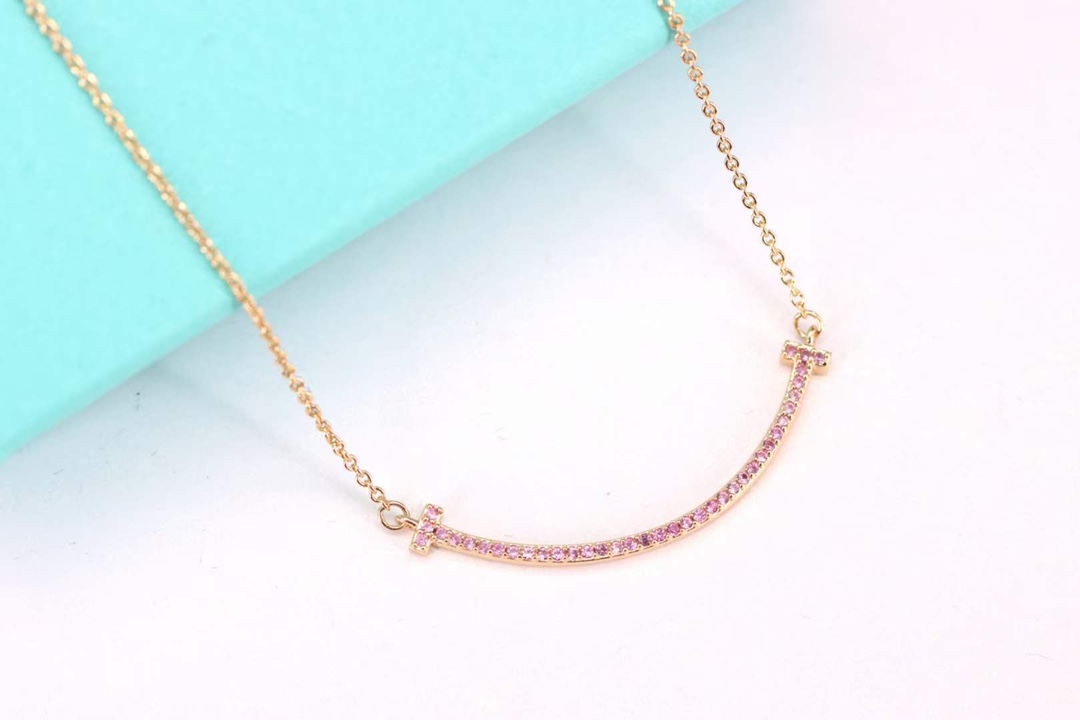 Tiffany & Co. Tiffany&Co. 玫瑰金粉钻微笑 锁骨项链