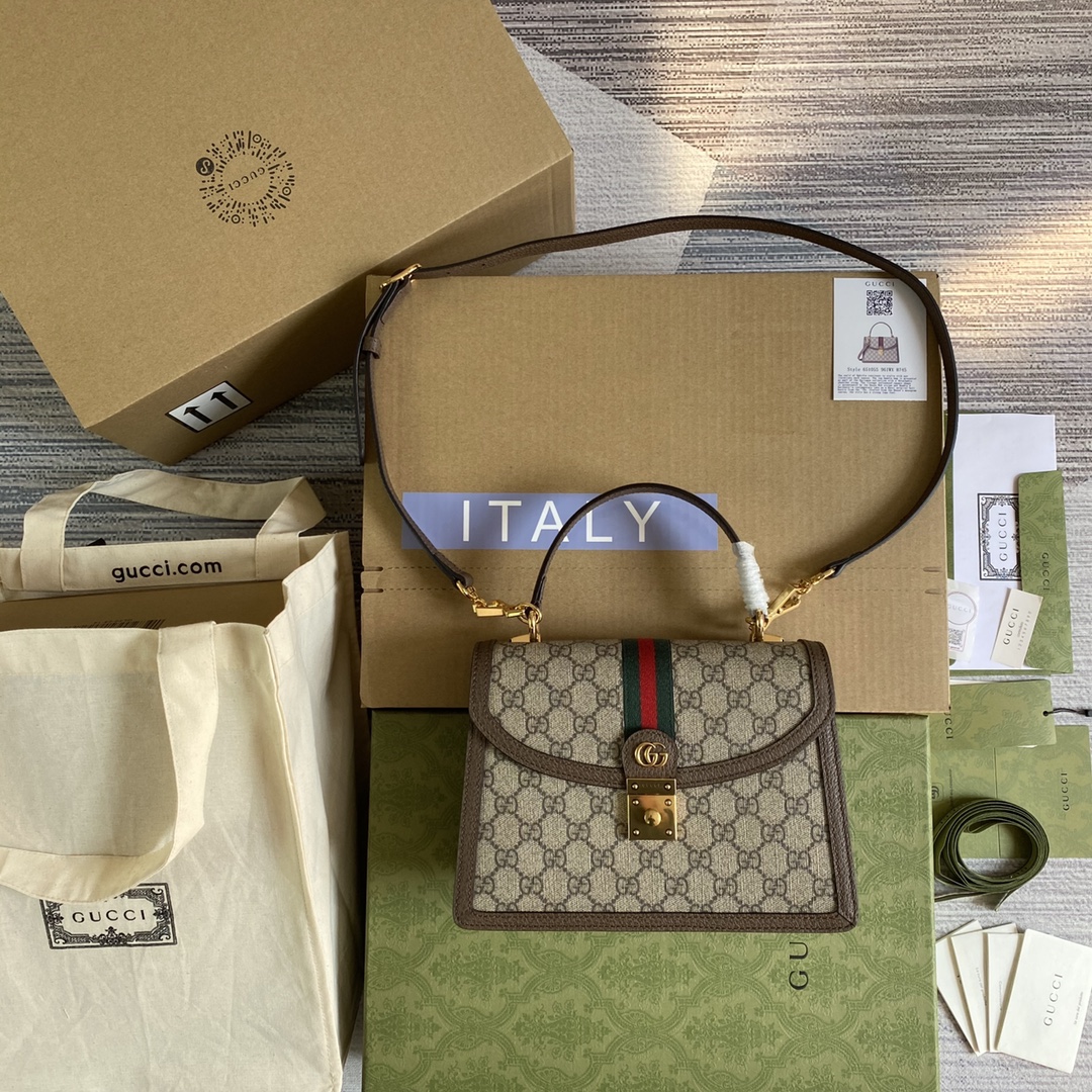 GUCCI Ophidia Sac à main Toile motif Double G Bandoulière rayée Détail Double G Bandoulière amovible - Qualité supérieure