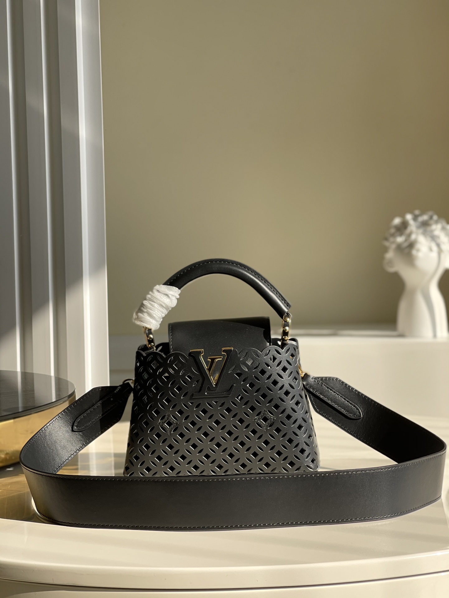 Louis Vuitton LV Capucines Bags Handbags White Openwork Calfskin Cowhide Weave Summer Collection Mini M57228