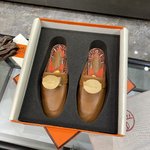 Hermes Kelly Shoes Half Slippers Printing Calfskin Cowhide Genuine Leather