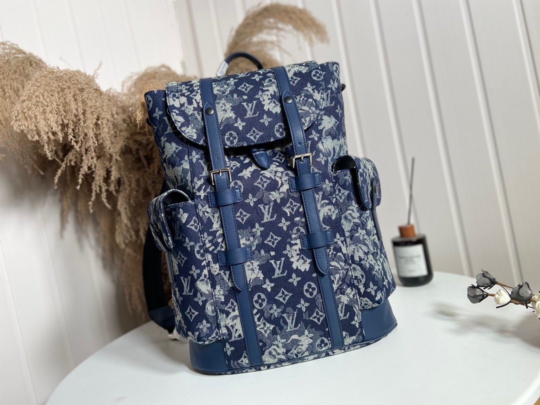 Louis Vuitton LV Christopher Bags Backpack Embroidery Men Canvas Denim M57280