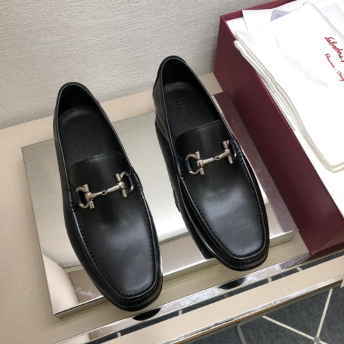 Salvatore Ferragamo Men's Black Leather Loafers with Silver-Tone Hardware