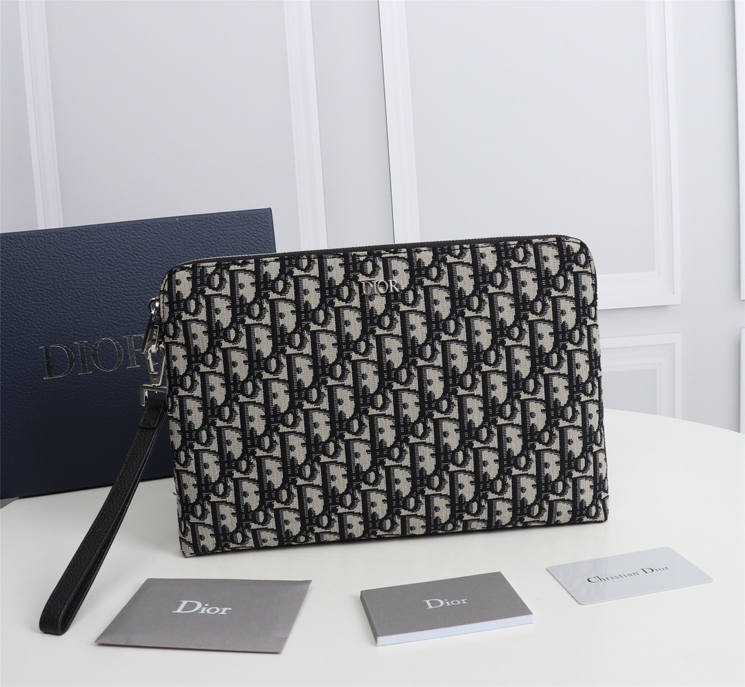 Dior Clutches & Pouch Bags Beige Black Yellow Printing Oblique