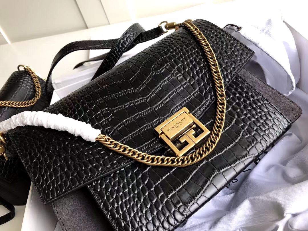 纪梵希GV3牛皮鳄鱼纹拼中号size:28.5x18x8cmGivenchyBag法国代购级别巴黎走秀新