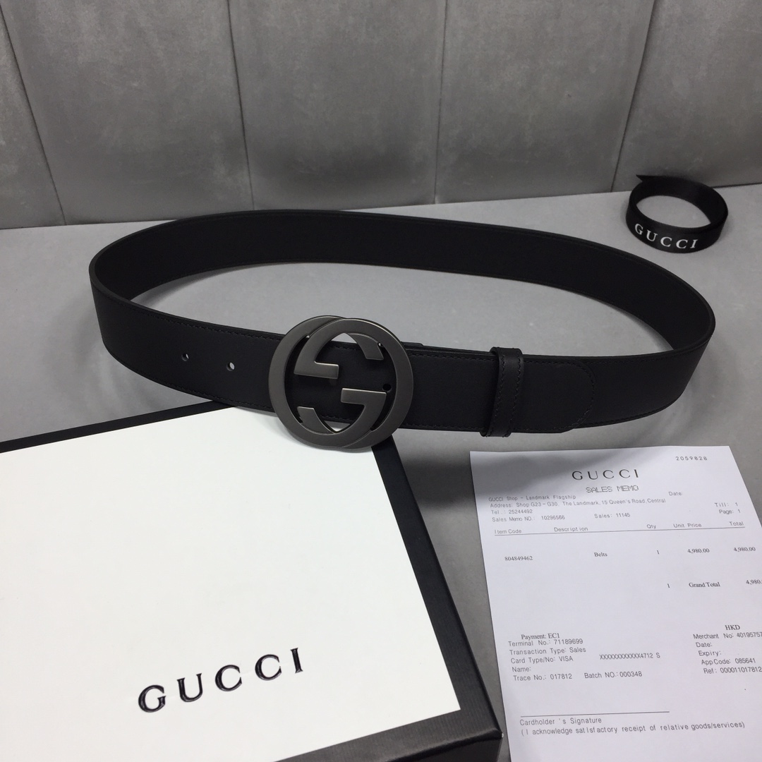 配全套包装礼盒GUCCI修长真皮腰带