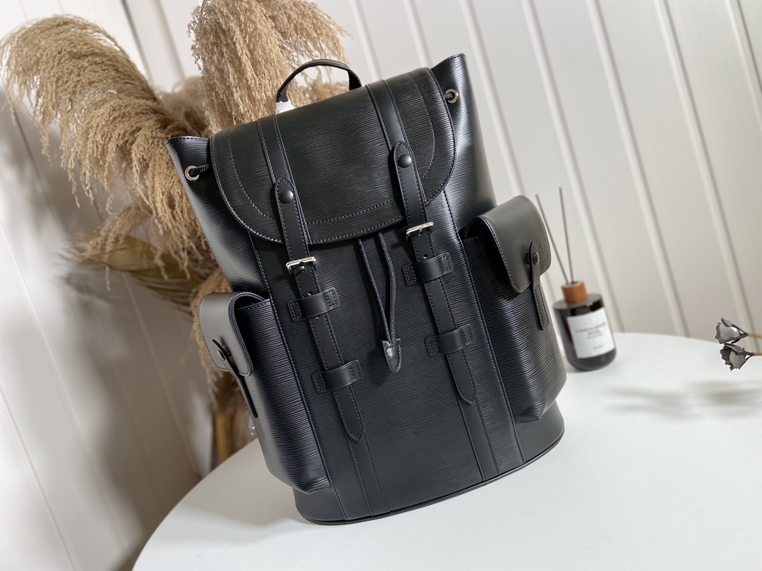 Louis Vuitton LV Christopher Wholesale
 Bags Backpack Black White Epi M50159