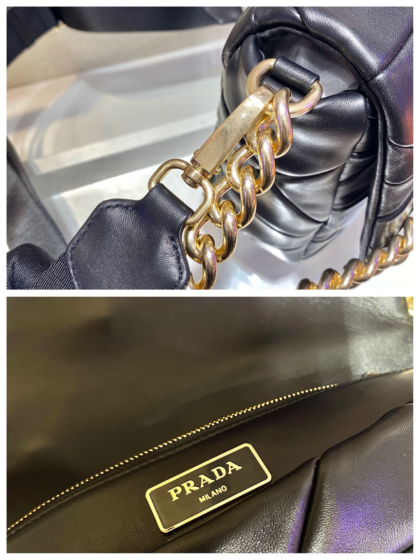 PRADA普拉达进口胎羊皮三合一肩背包1BD291