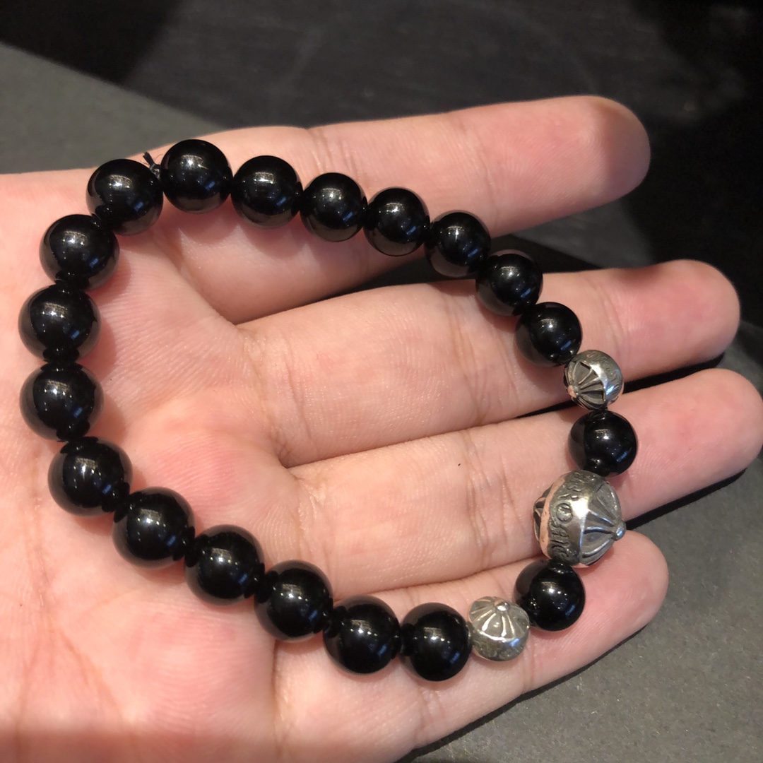 Chrome Hearts 𝐂𝐡𝐫𝐨𝐦𝐞 𝐡𝐞𝐚𝐫𝐭𝐬 克罗心 黑曜石银珠手链