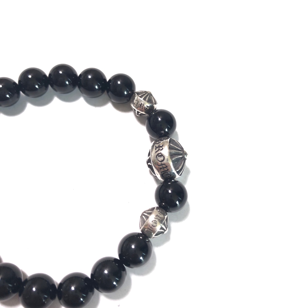 Chrome Hearts 𝐂𝐡𝐫𝐨𝐦𝐞 𝐡𝐞𝐚𝐫𝐭𝐬 克罗心 黑曜石银珠手链
