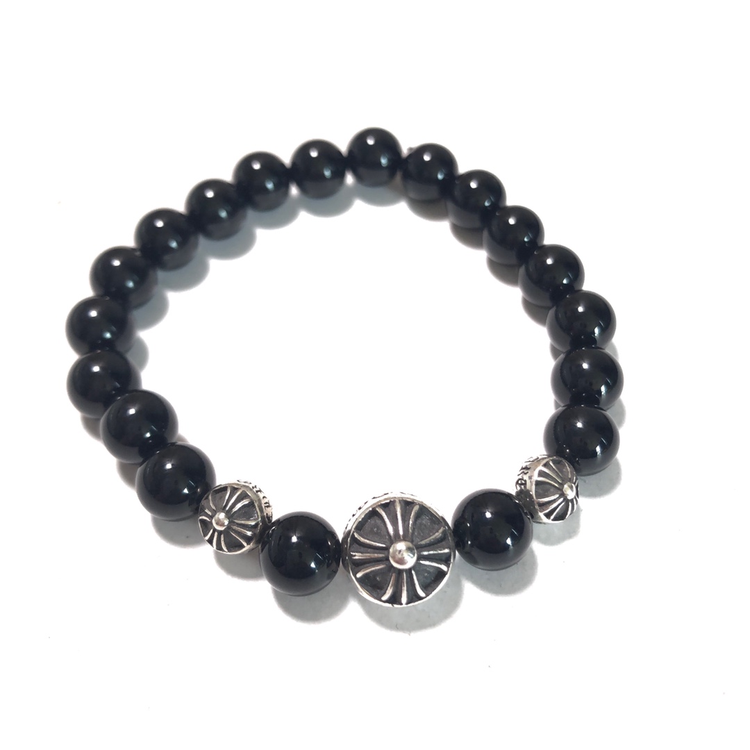 Chrome Hearts 𝐂𝐡𝐫𝐨𝐦𝐞 𝐡𝐞𝐚𝐫𝐭𝐬 克罗心 黑曜石银珠手链