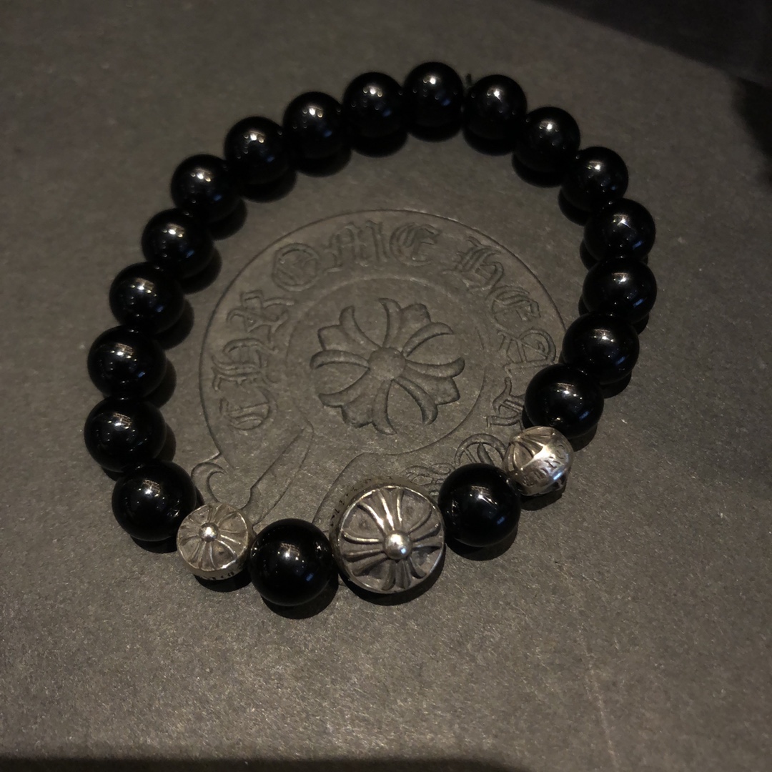 Chrome Hearts 𝐂𝐡𝐫𝐨𝐦𝐞 𝐡𝐞𝐚𝐫𝐭𝐬 克罗心 黑曜石银珠手链