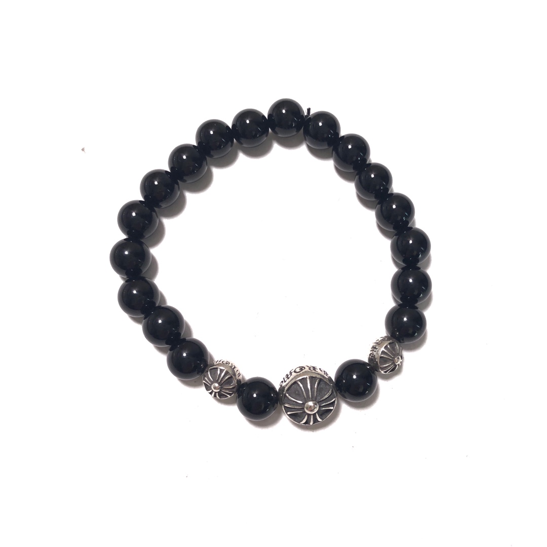 Chrome Hearts 𝐂𝐡𝐫𝐨𝐦𝐞 𝐡𝐞𝐚𝐫𝐭𝐬 克罗心 黑曜石银珠手链