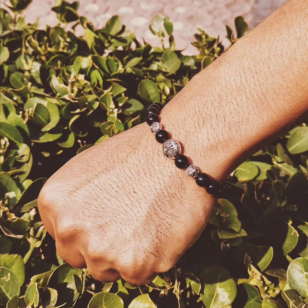 Chrome Hearts 𝐂𝐡𝐫𝐨𝐦𝐞 𝐡𝐞𝐚𝐫𝐭𝐬 克罗心 黑曜石银珠手链