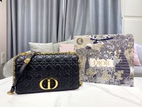 Dior Caro New
 Bags Handbags Black Gold Embroidery Vintage Cowhide
