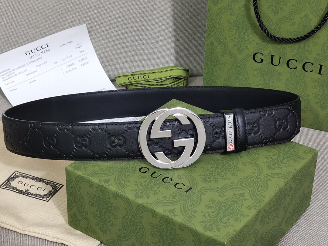 🅿️210 【专柜新包装】Gucci 3.8cm进口小牛皮压花, 专柜正品1:1完美复刻. 原版牛皮底, 采用热压印技术的Gucci Signature皮革精制而成,触感厚实,印花图案清晰.