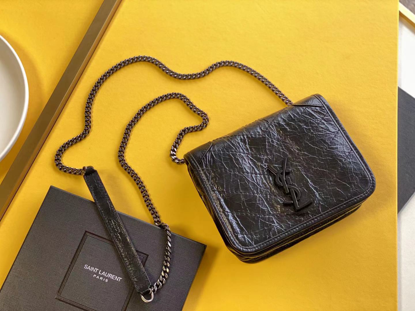 YSL NiKi Black Chain Crossbody Bag Small Square Bag