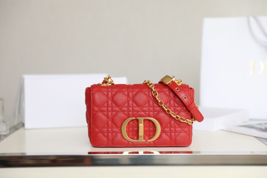 Dior Caro Bags Handbags Gold Red Embroidery Vintage Cowhide