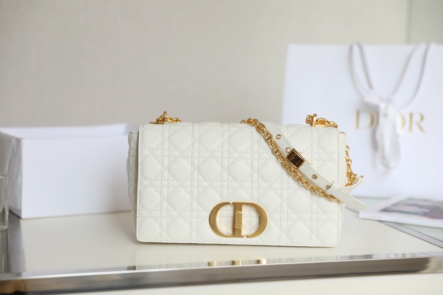 Dior Caro Bags Handbags Gold White Embroidery Vintage Cowhide