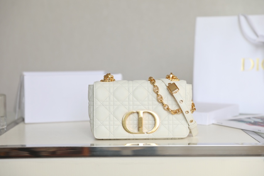 Replica US
 Dior Caro Bags Handbags Gold White Embroidery Vintage Cowhide