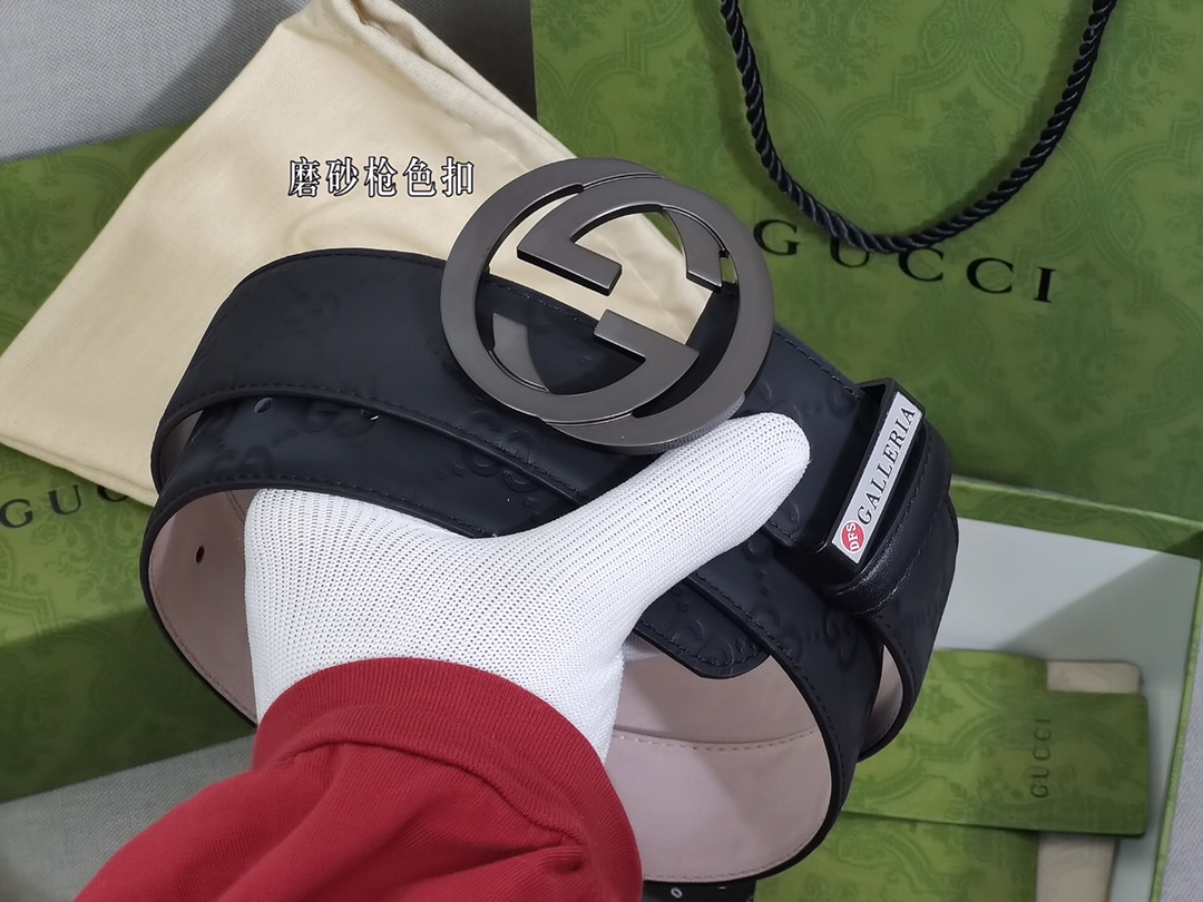 🅿️210 【专柜新包装】Gucci 3.8cm进口小牛皮压花, 专柜正品1:1完美复刻. 原版牛皮底, 采用热压印技术的Gucci Signature皮革精制而成,触感厚实,印花图案清晰.