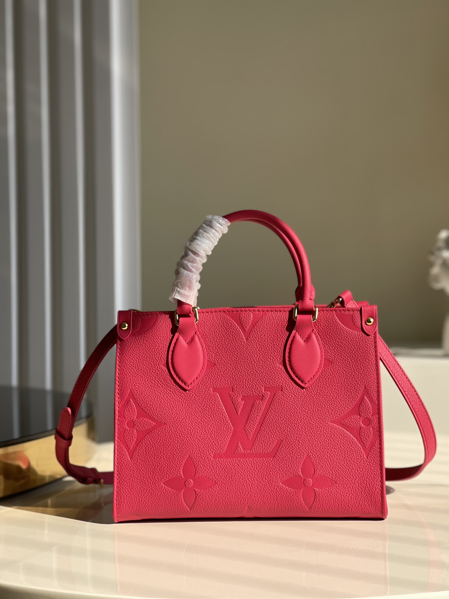 Louis Vuitton LV Onthego Handbags Tote Bags Red Rose Empreinte​ Mini M45660