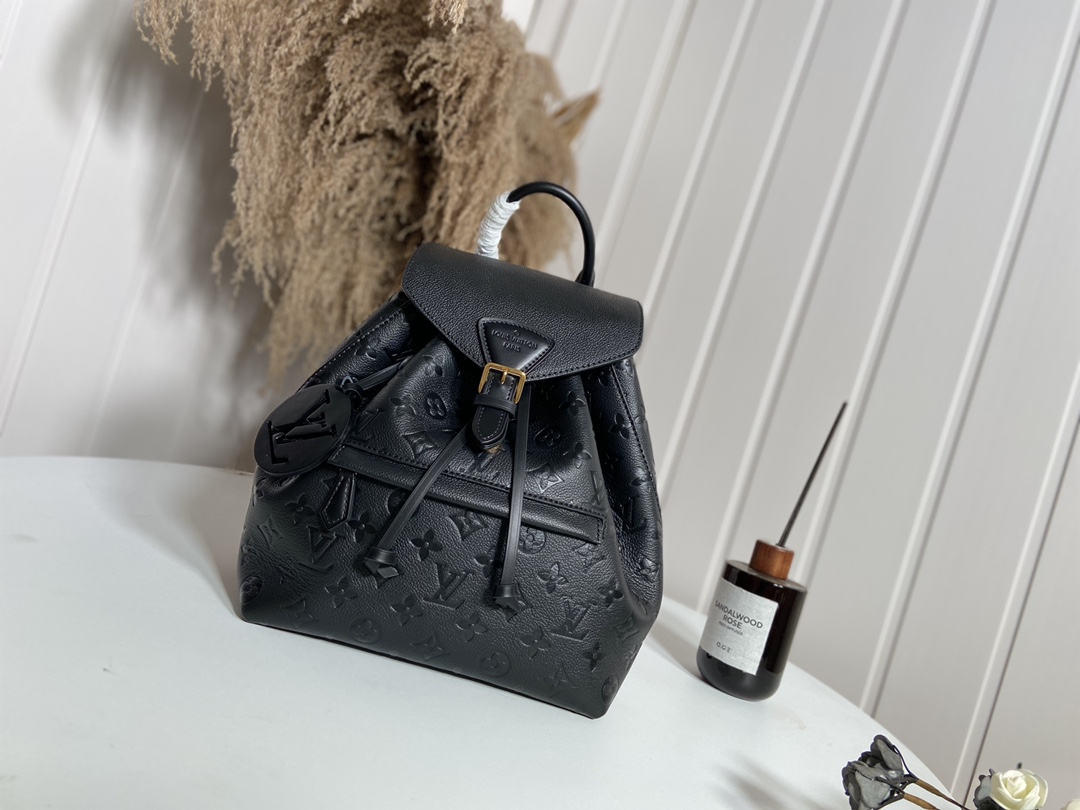 Louis Vuitton LV Montsouris Bags Backpack Black Vintage Gold Empreinte​ Cowhide M45205