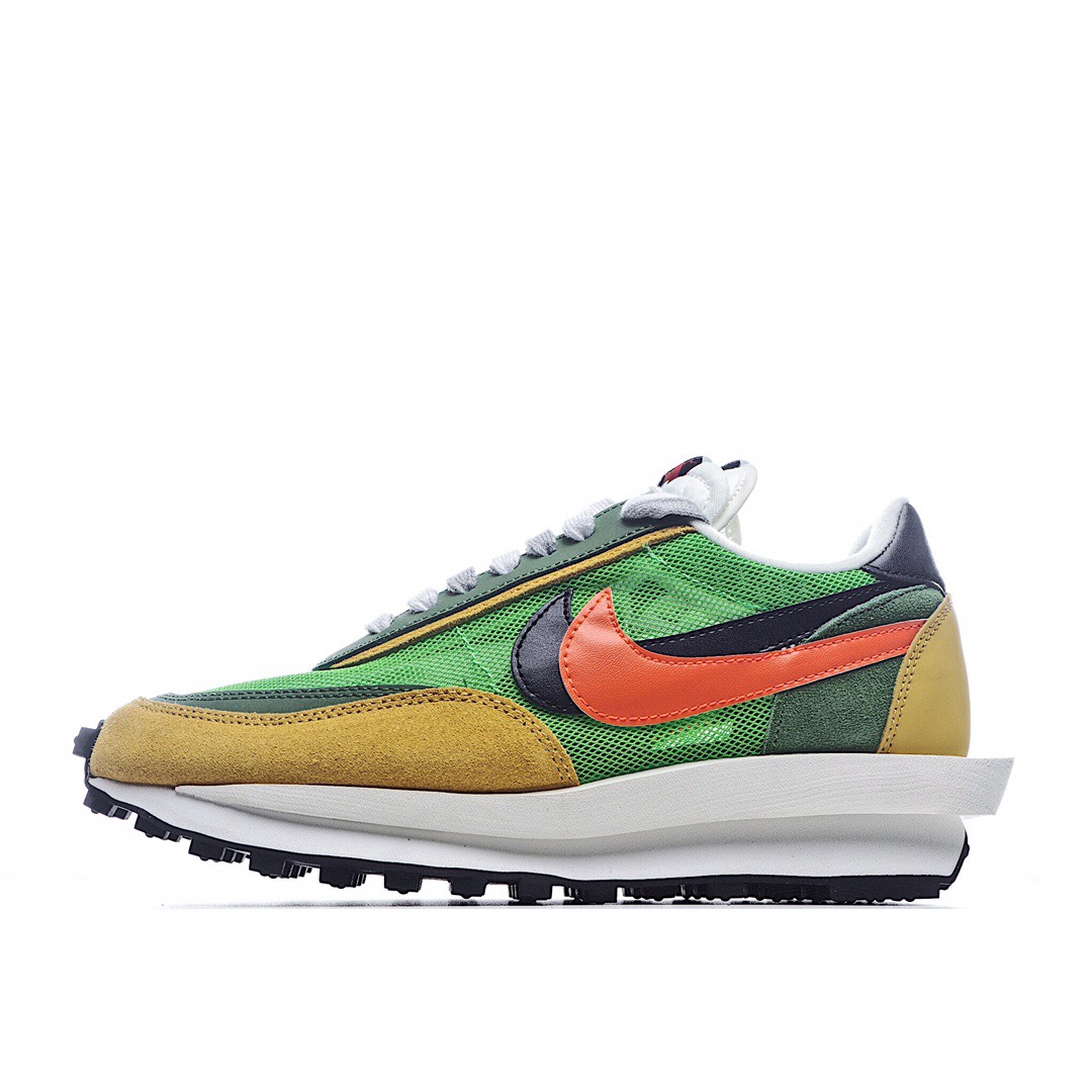 G0 Sacai x Nike LVD Waffle Daybreak 联名走秀款 网纱皮面拼接 解构双勾双标双鞋带厚底 双勾Swoosh跑步鞋