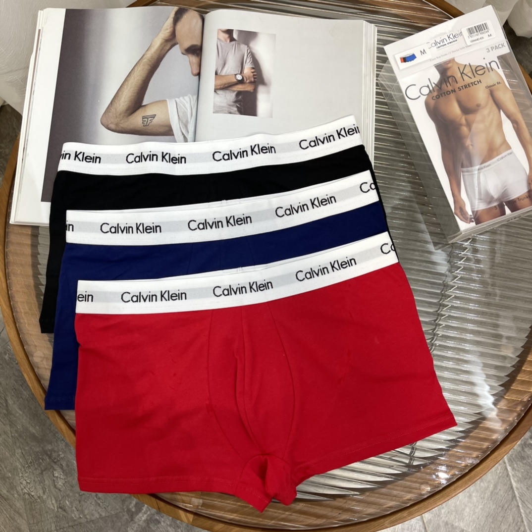 C款男士红色系三条装内裤组合✅工厂跟单，面料95%精梳棉✅颜色组合：黑色，蓝色，红色✅尺码：S,M,L,