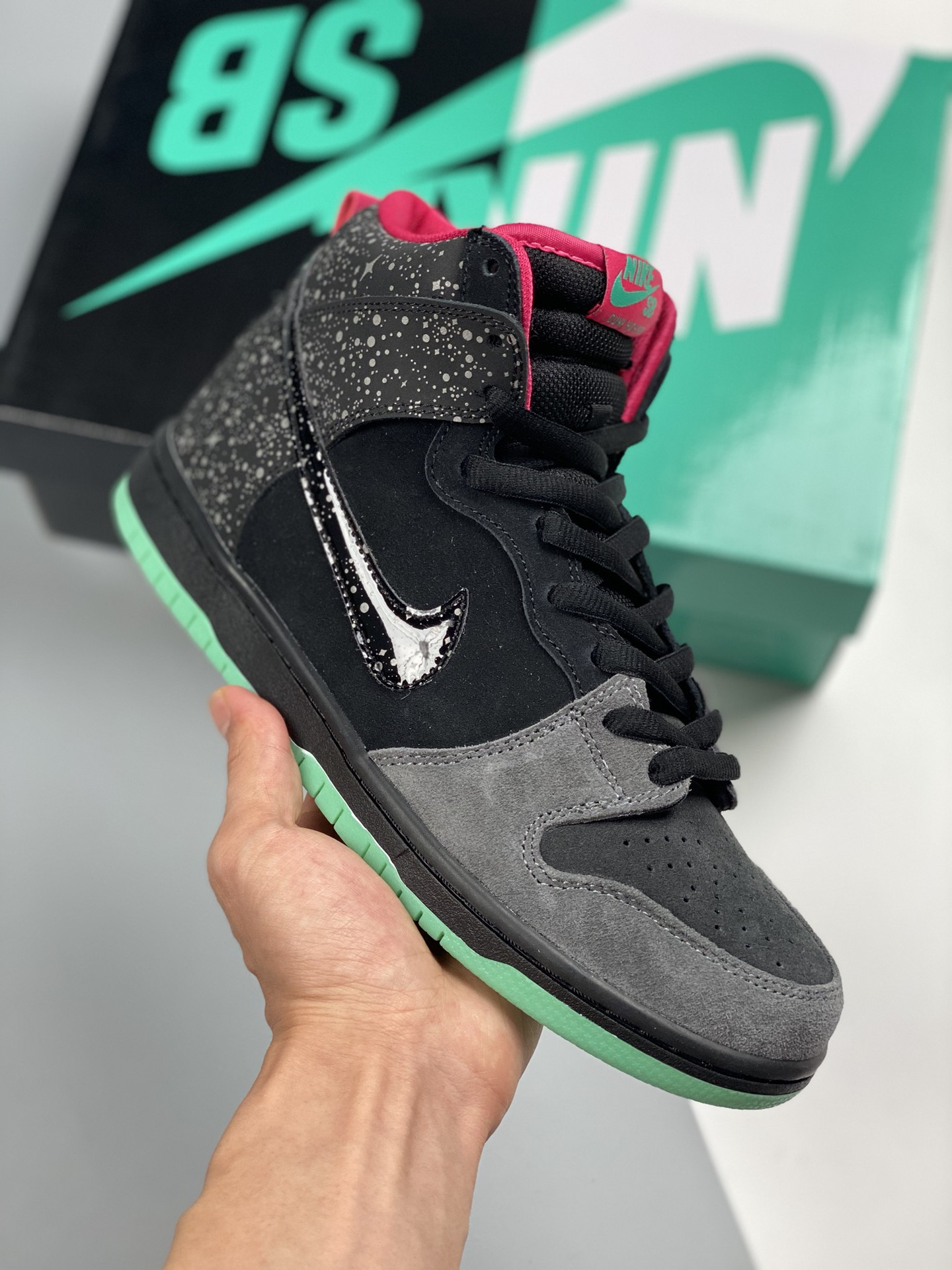 Nike Dunk SB High premier negro-rosa, producción original de gran fábrica #Etiqueta tejida de fábrica original, coincid…