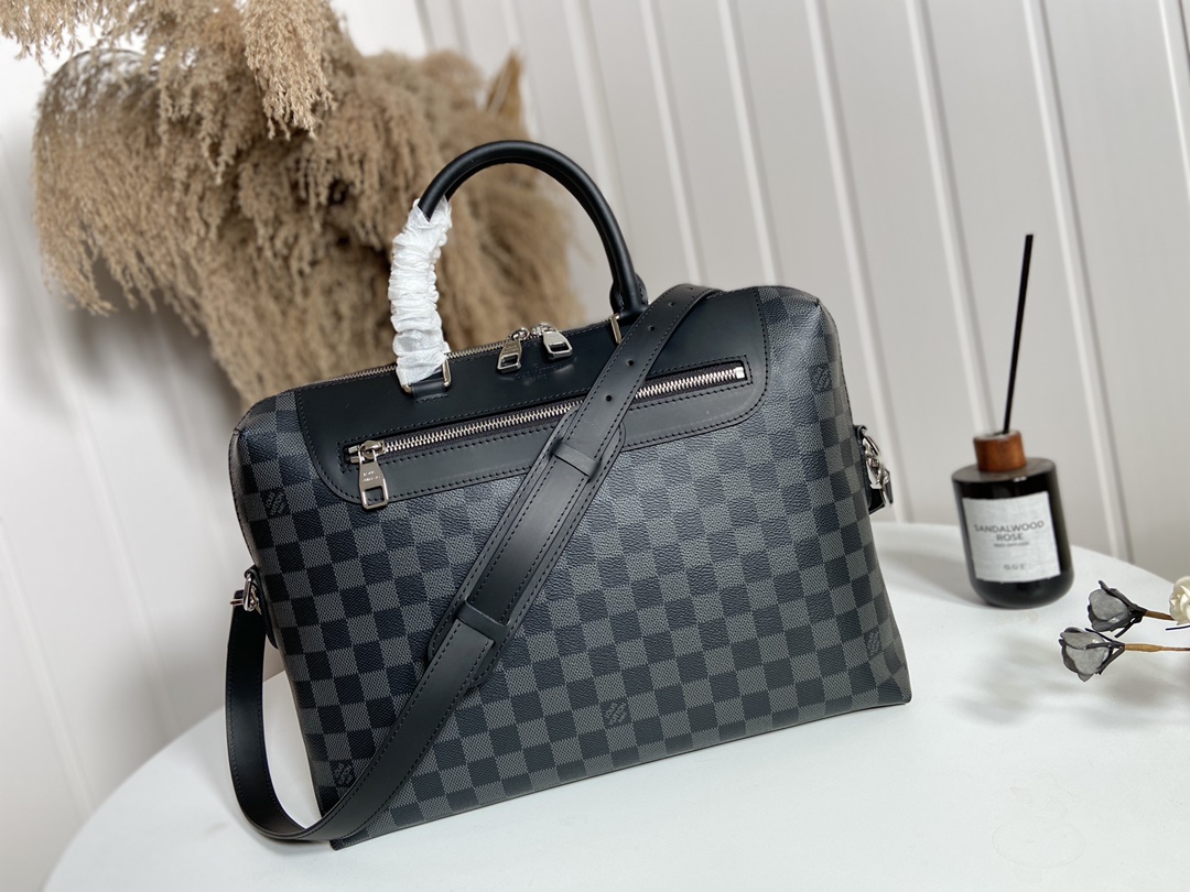 Louis Vuitton LV Porte-Documents Jour Bags Briefcase Exclusive Cheap
 Black Grid Men Canvas Casual N48260