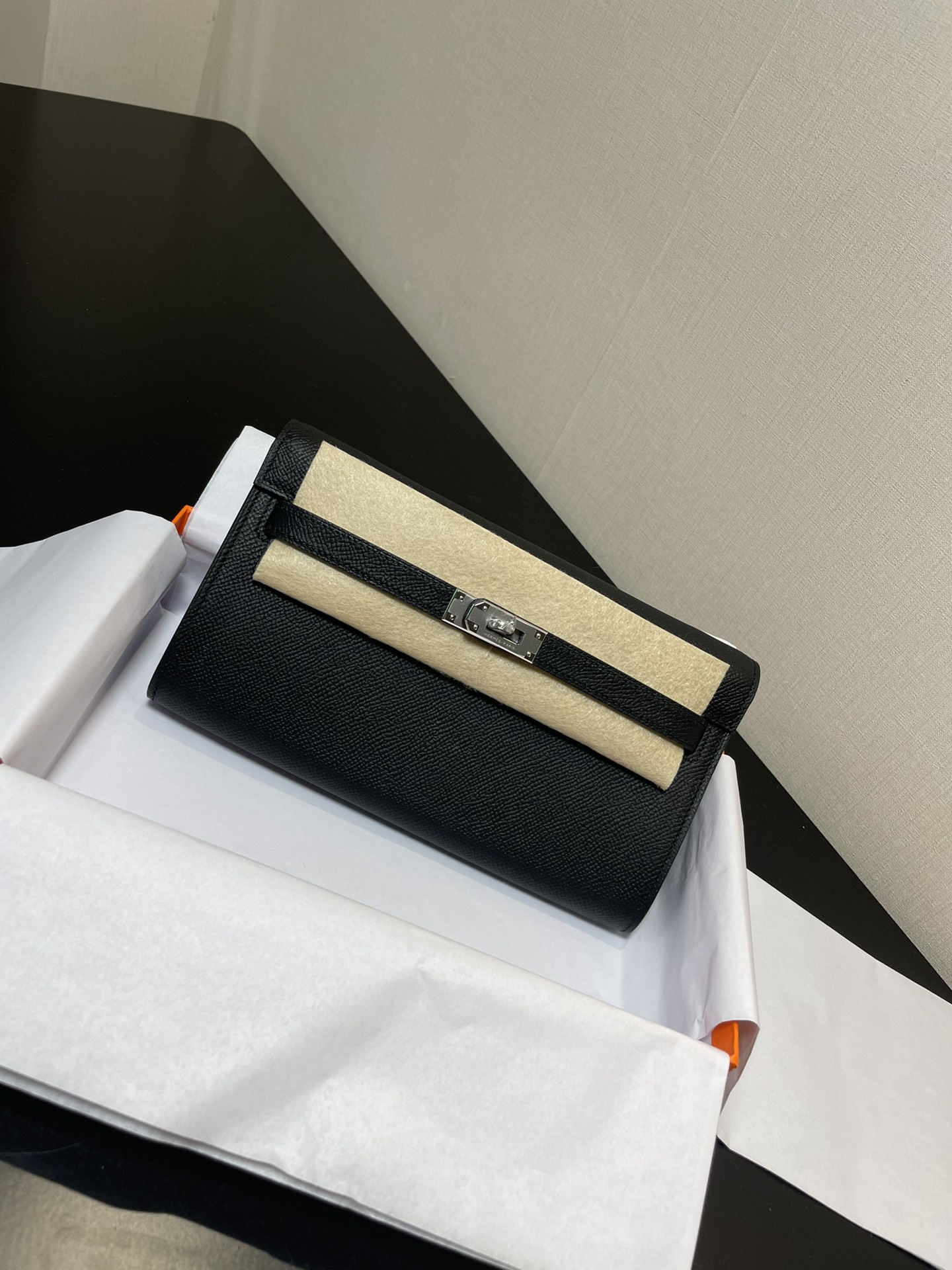 Hermes Kelly Preto Hardware Prata Epsom