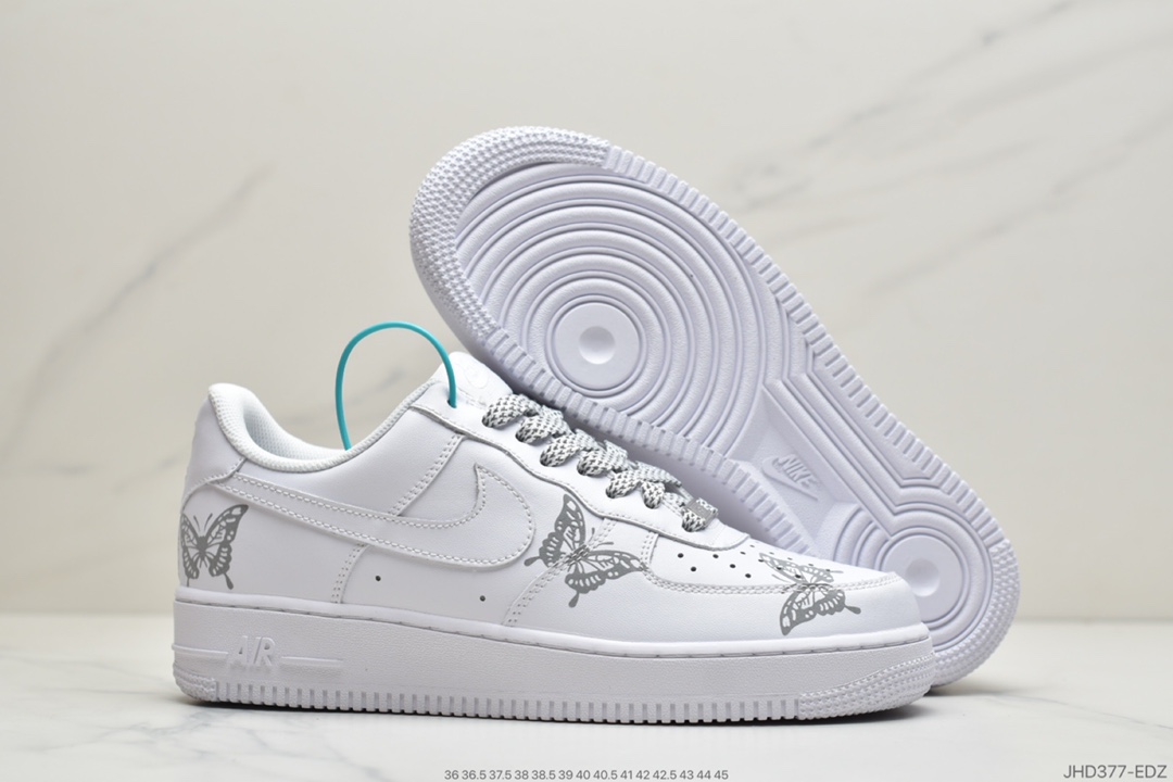 190 耐克Nike Air Force1 low 07 空军一号鞋蝴蝶反光手绘涂鸦  N-0255