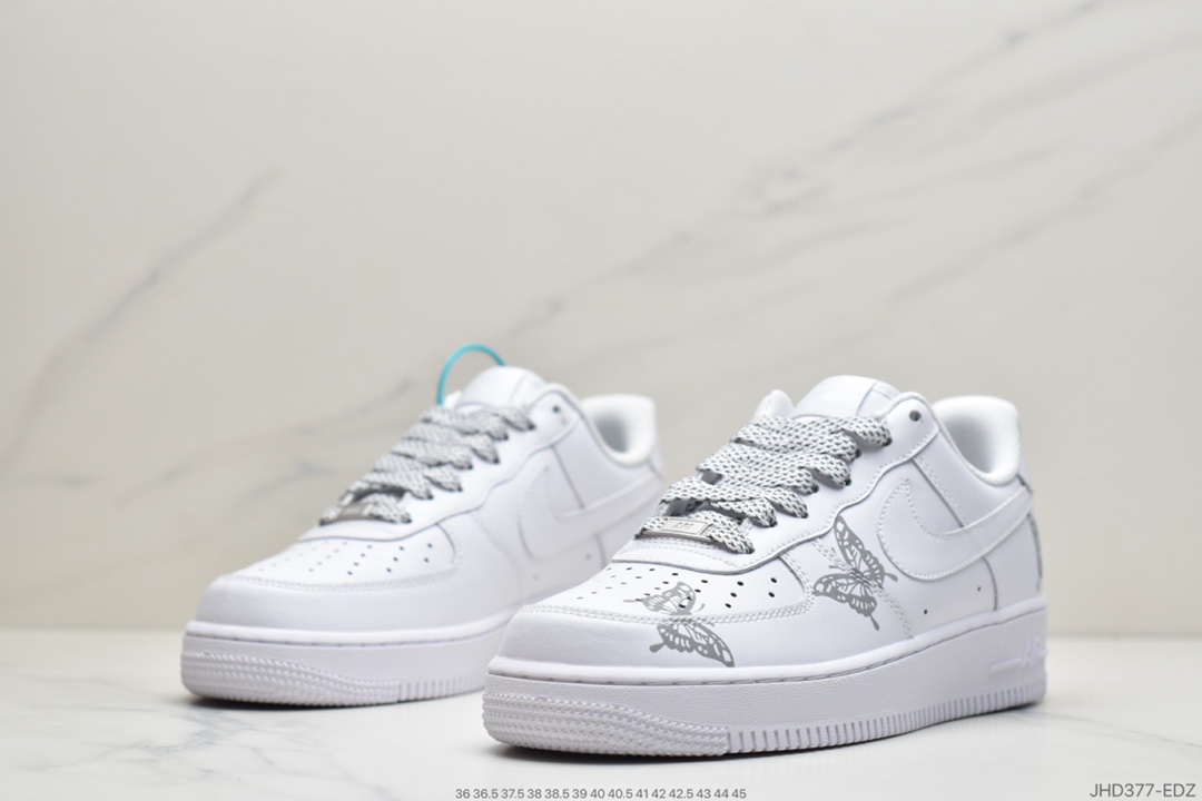 190 耐克Nike Air Force1 low 07 空军一号鞋蝴蝶反光手绘涂鸦  N-0255