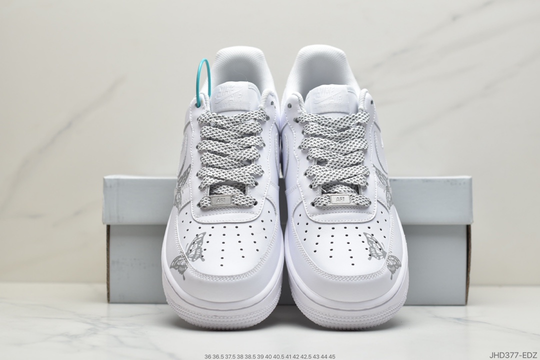 190 耐克Nike Air Force1 low 07 空军一号鞋蝴蝶反光手绘涂鸦  N-0255