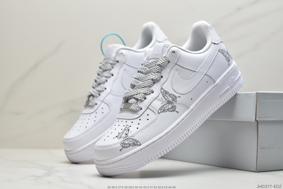 190 耐克Nike Air Force1 low 07 空军一号鞋蝴蝶反光手绘涂鸦  N-0255