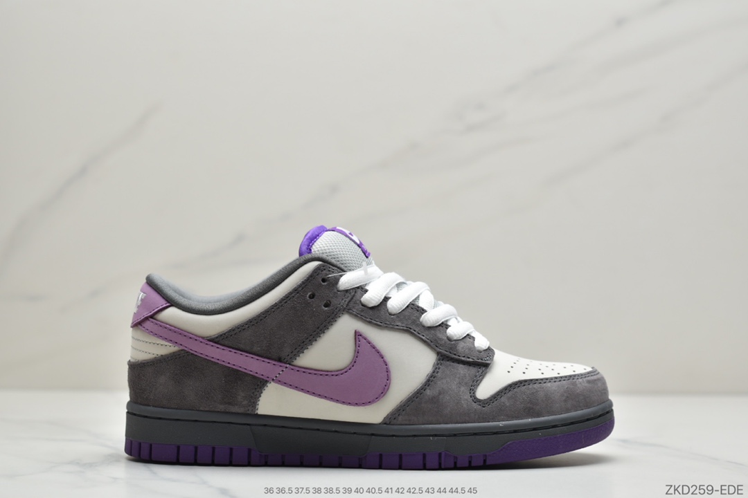 270  耐克NIKE Dunk Low Pro SB ”Purple Pigeon” 紫鸽子休闲运动滑板鞋 鞋面采用了鸽灰色麂皮搭配紫色swoosh以及大底，鞋垫还印有如同”Ash / Aqua Chalk”一样的James Arizumi特质方格图案全身麂皮质感  货号 304292-051 Size 36 36.5 37.5 38 38.5 39 40 40.5 41 42 42.5 43 44 44.5 45 ID：ZKD259-EDE