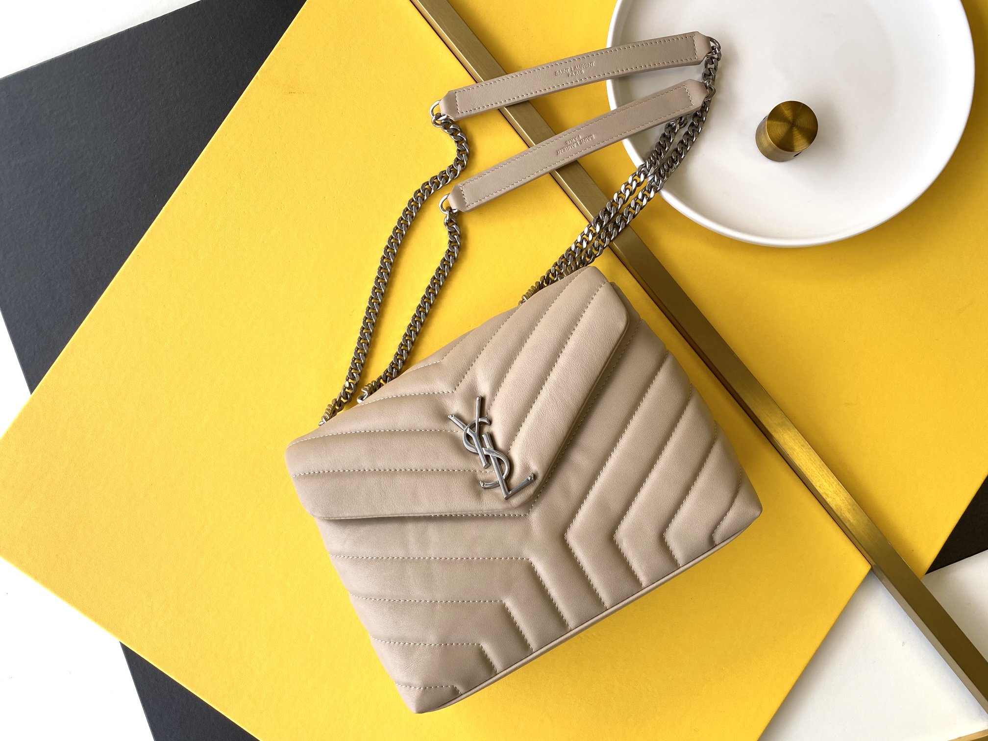 Calfskin Chain Bag Y-Shape Panel Flap Crossbody Bag